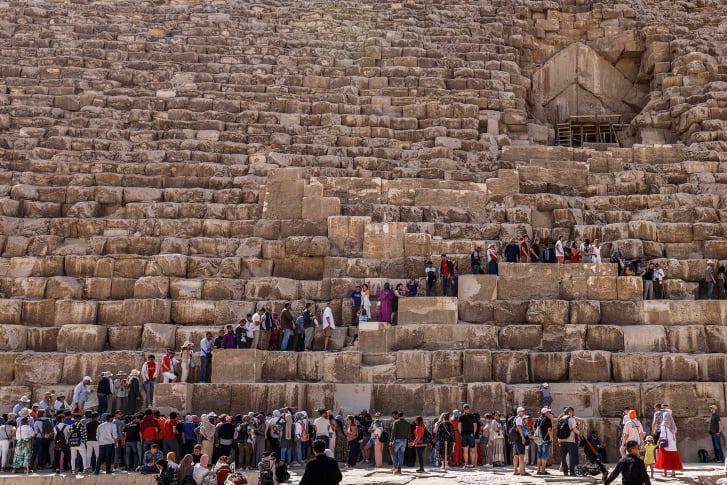 Tourists at the Giza Pyramids necropolis on the southwestern outskirts of Cairo on Thursday.