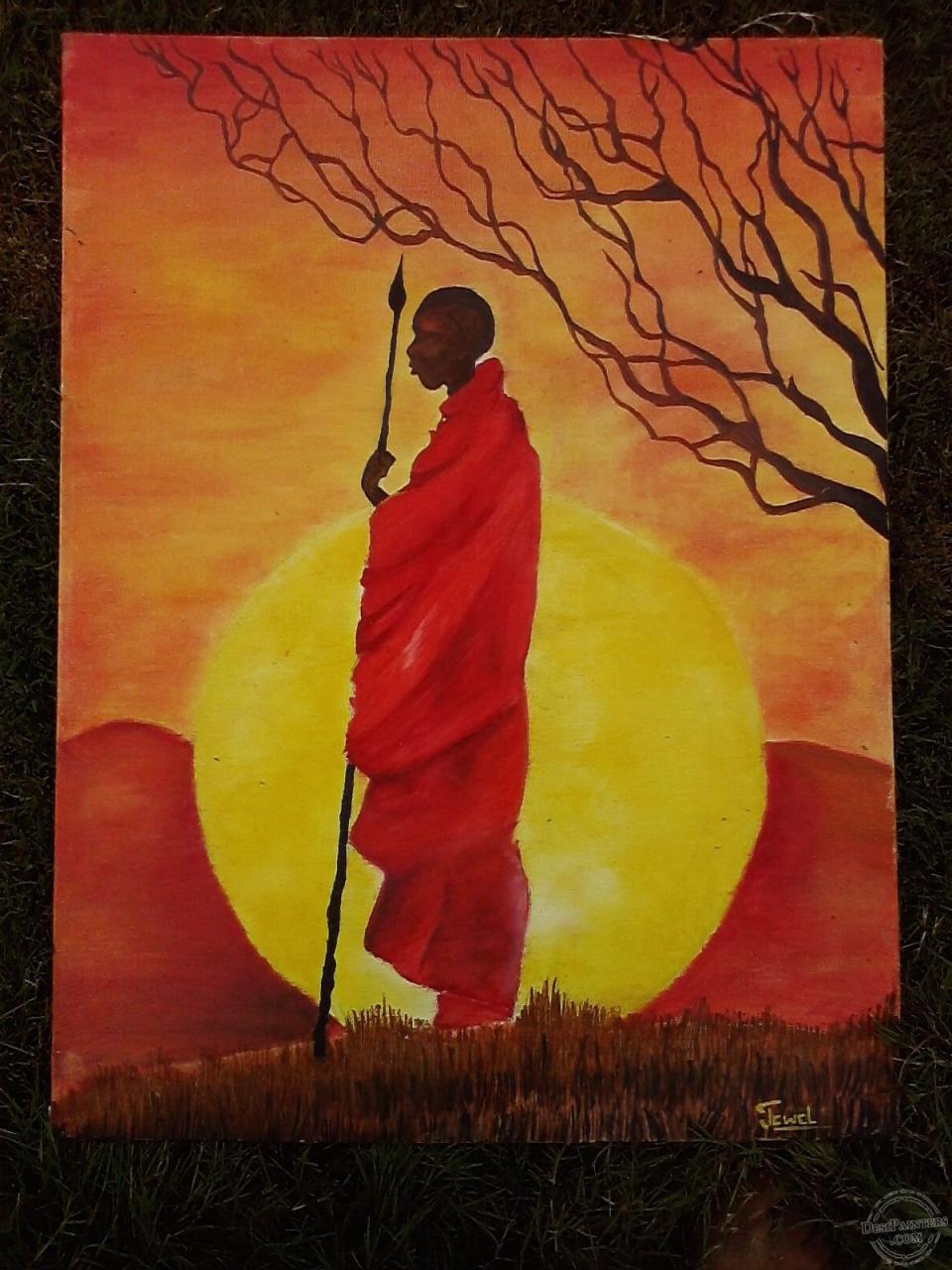 An oil painting of an ancient African man
