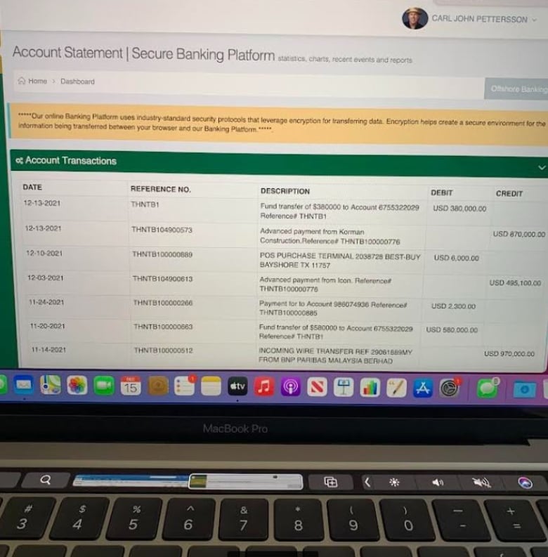A screen shot of a person's bank account that shows amounts in the millions of dollars.