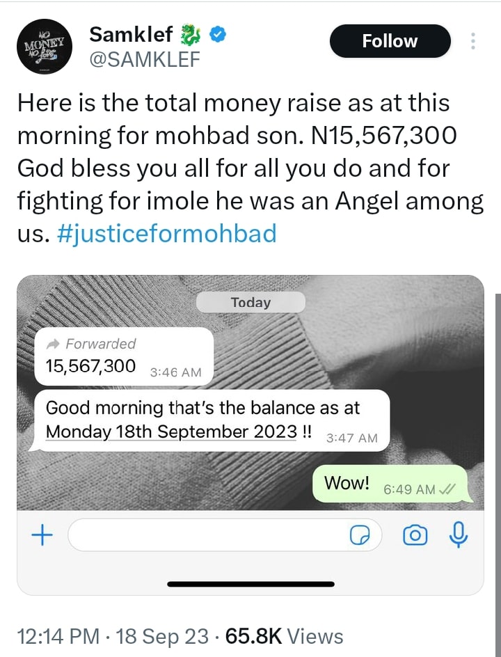 Samklef raises N15.5million for Mohbad's son