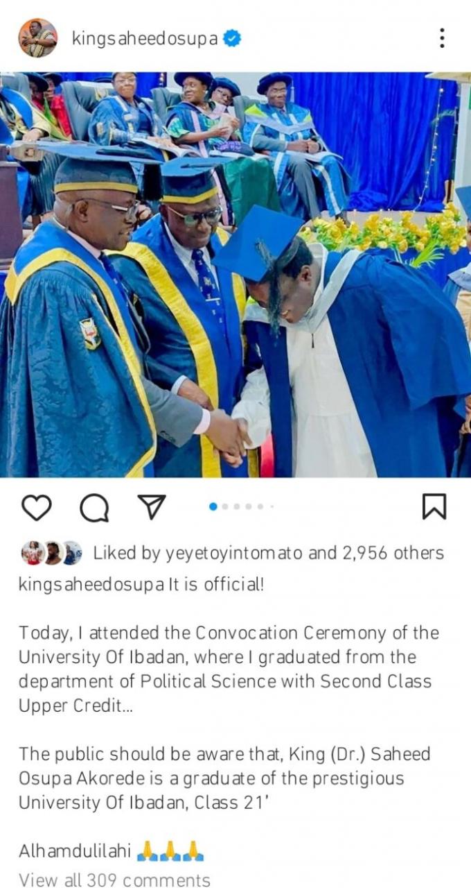 Saheed Osupa graduates from University of Ibadan