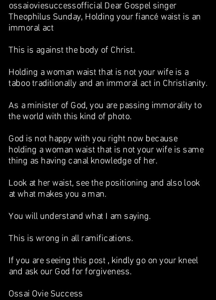 Ossai Ovie Success chides Theophilus Sunday