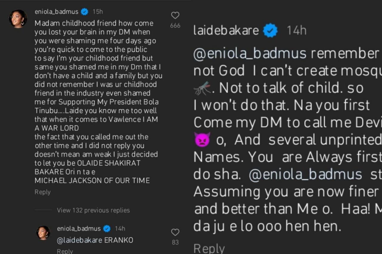 Laide Bakare for shaming her for not having kids and family
