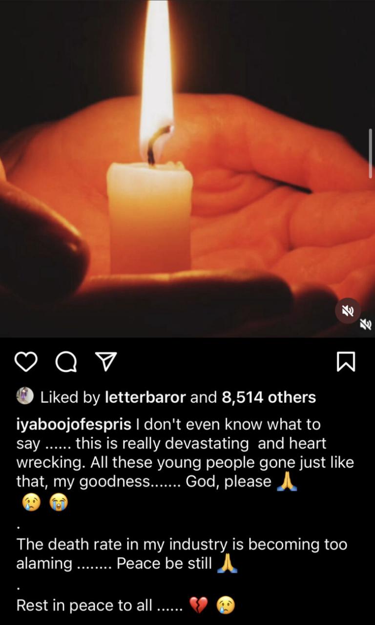 Iyabo Ojo laments over the death of Junior Pope.