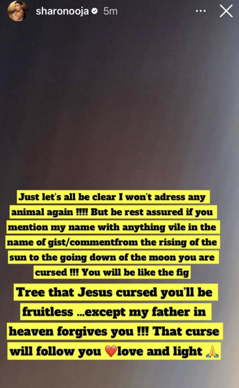 Sharon Ooja rains curses on netizens that attacked her for not revealing the identity of her husband.