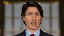 Canadian Prime Minister Justin Trudeau speaks during a news conference, Thursday, Feb. 24, 2022 in Ottawa. THE CANADIAN PRESS/Adrian Wyld
